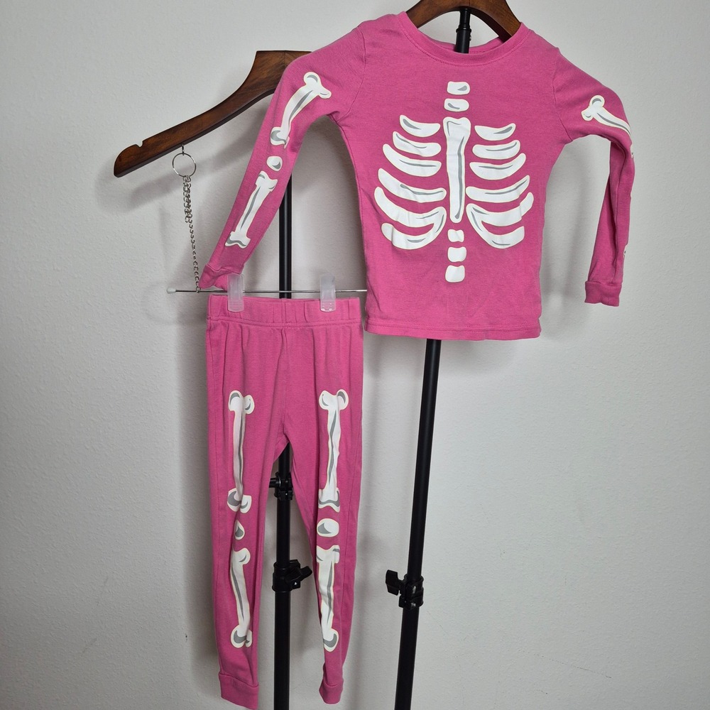 Komar Kids Pink Skeleton Pajamas 4T Cotton Glow in the Dark Halloween Sleepwear